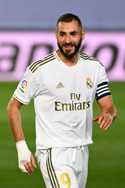 Karim Benzema, l'avant-centre français du Real Madrid, contre Alaves en Championnat d'Espagne le 10 juillet 2020 à Madrid