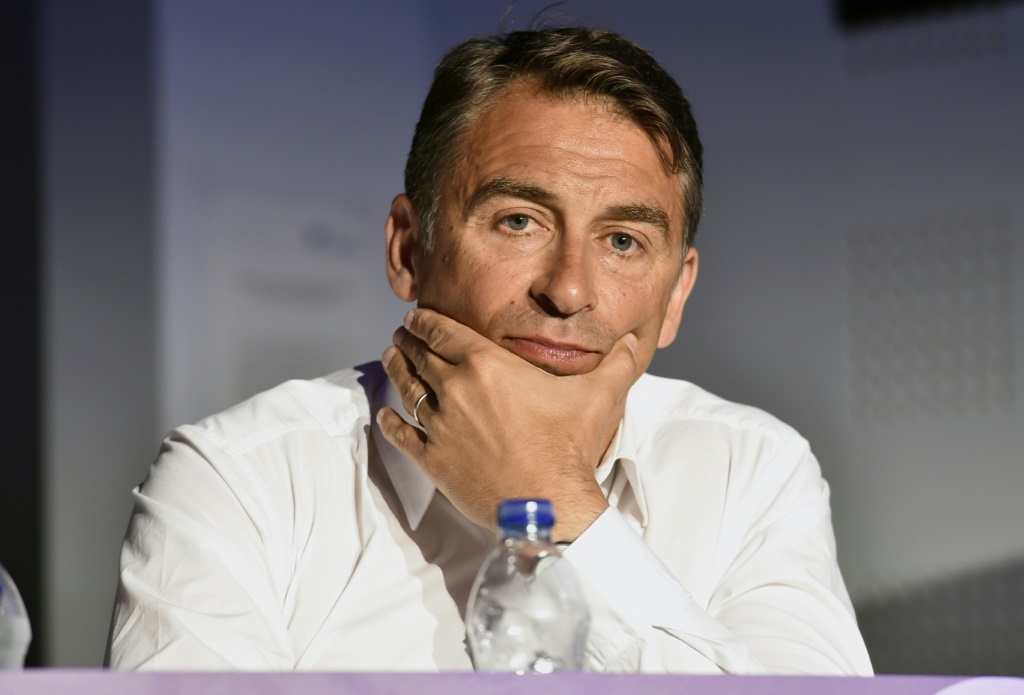 L'ex-propriétaire et président du Toulouse FC, Olivier Sadran, lors d'une conférece de presse au Stadium de Toulouse le 25 juin 2018